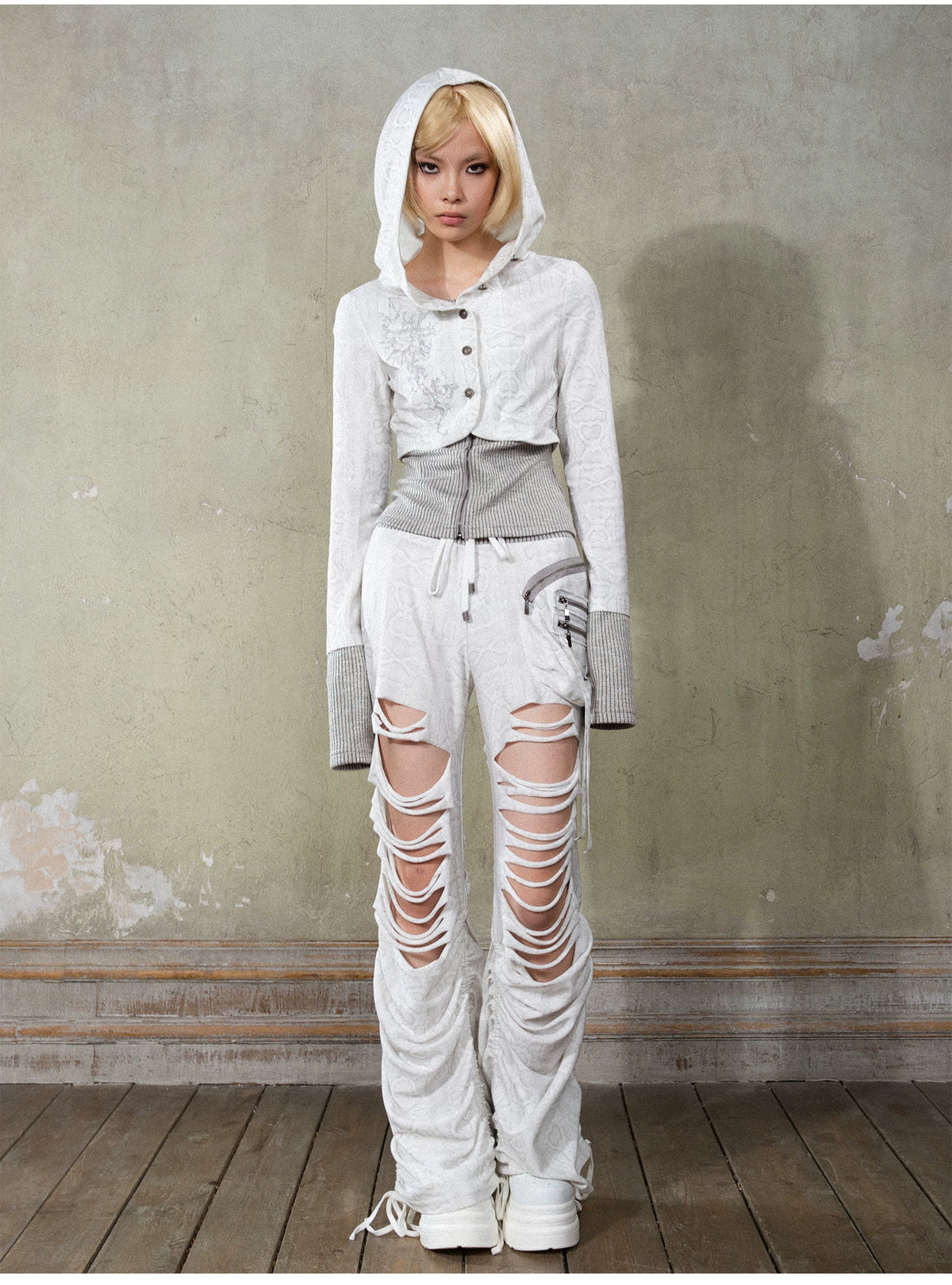 Fake Layered Long Sleeve Hooded Knit Cardigan