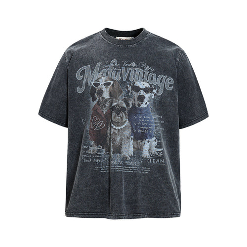 Washed Dog Graphic Cotton Oversize Short Sleeve T-Shirt - Black / M