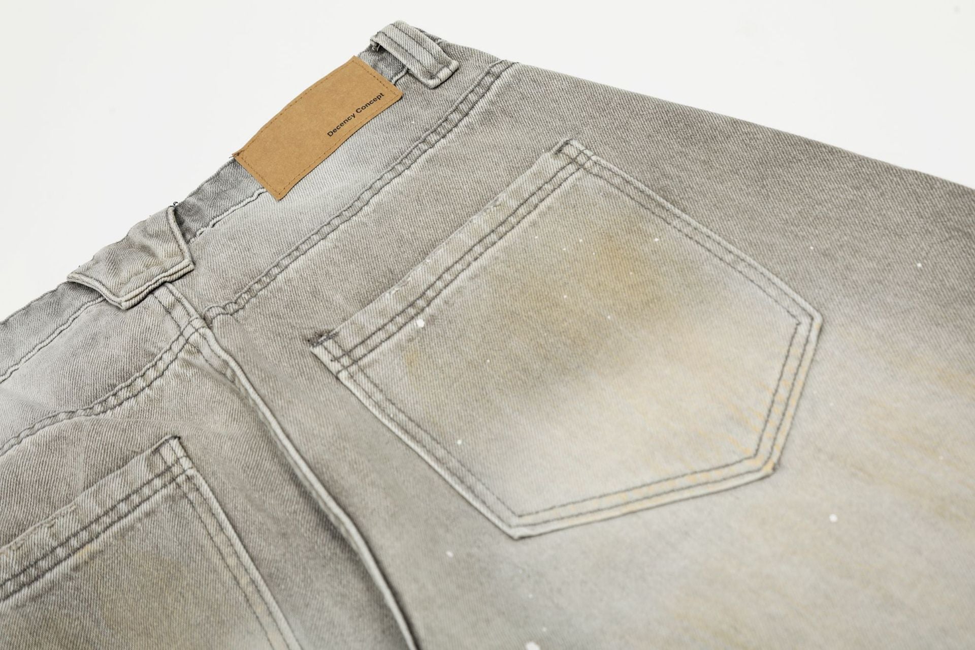 Ink Splash Damage Curved Wide Leg Denim Jeans