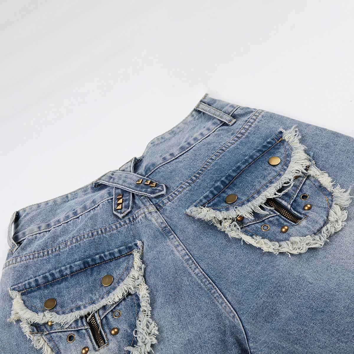 Fringe Studs Denim Jort