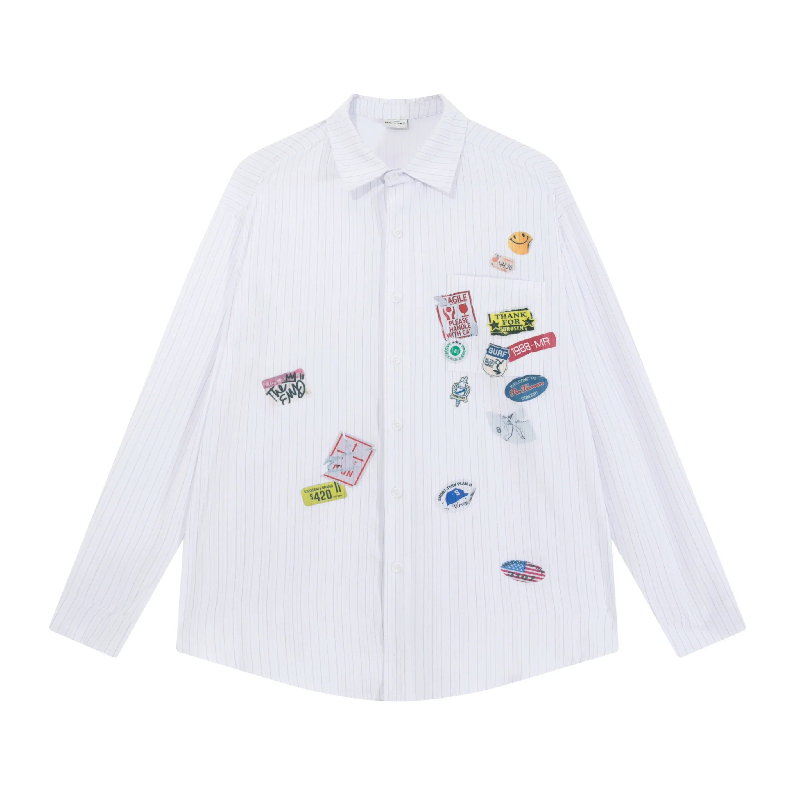 Patch Striped Long Sleeve Shirt