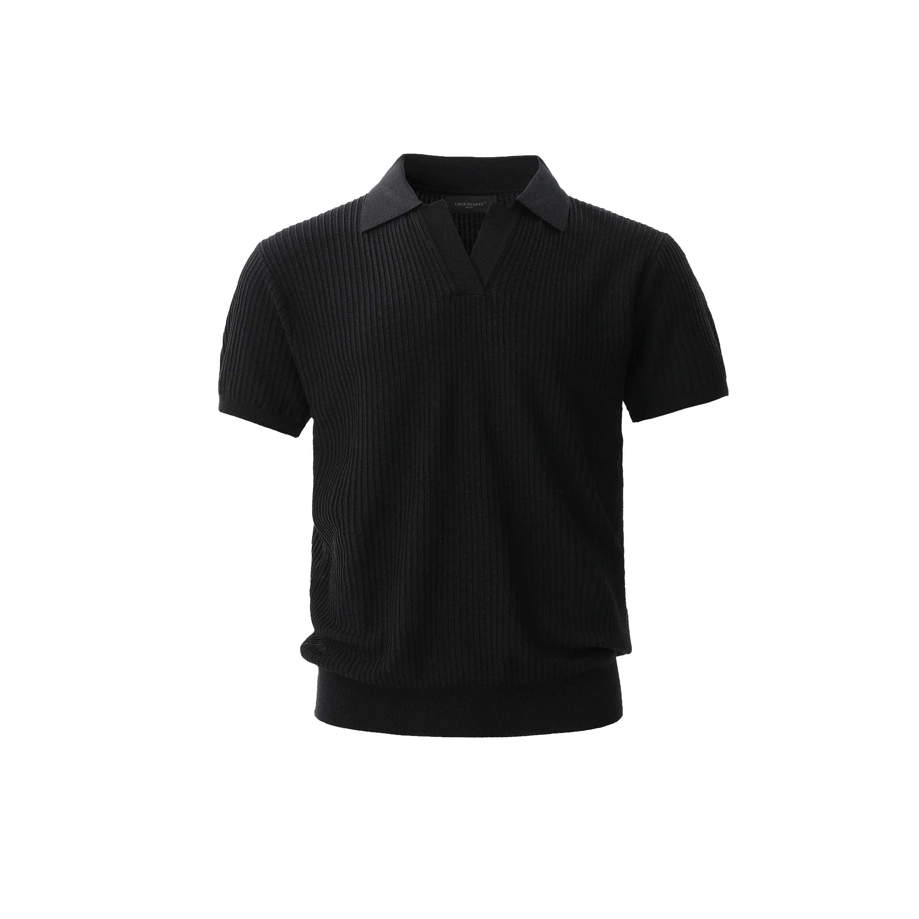 Striped Textured Summer Knit Short Sleeve Polo Shirt