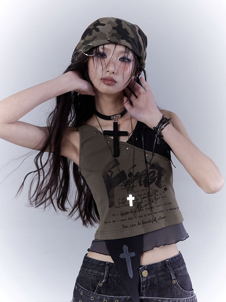 Original Design Low Saturation Print Slimming Tank Top