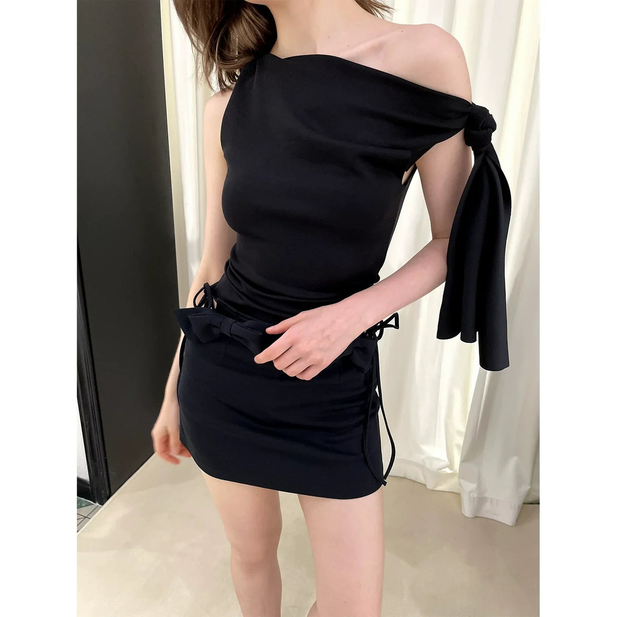 Off Shoulder Strap Tops & Half Skirt Setup