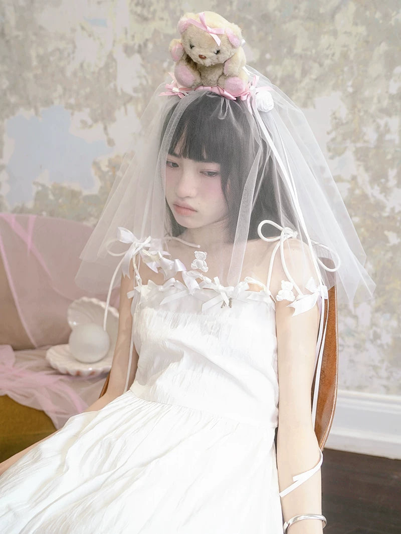 Bow Check Lace Camisole Dress