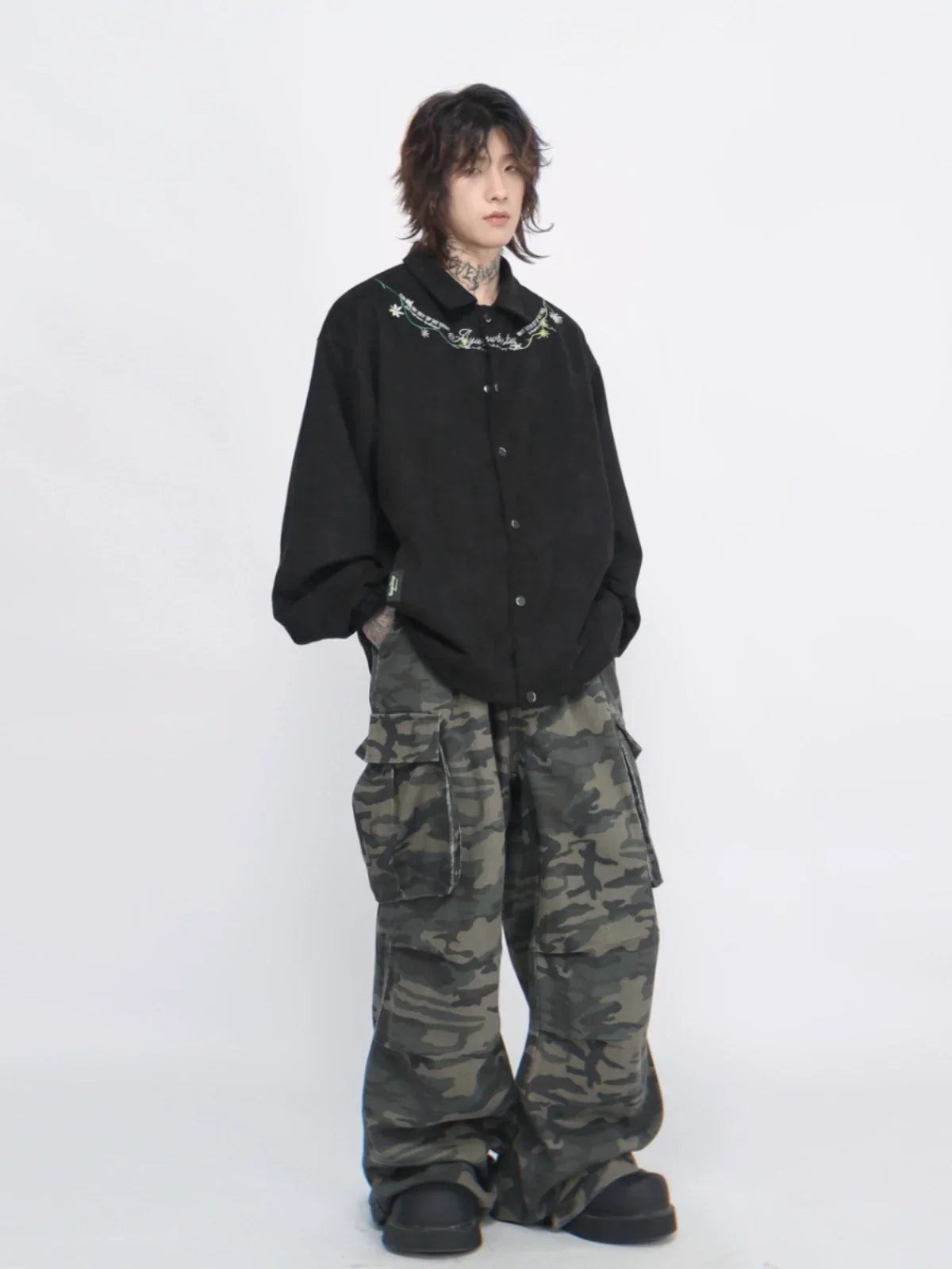 Oversize Flower Embroidery Suede Jacket