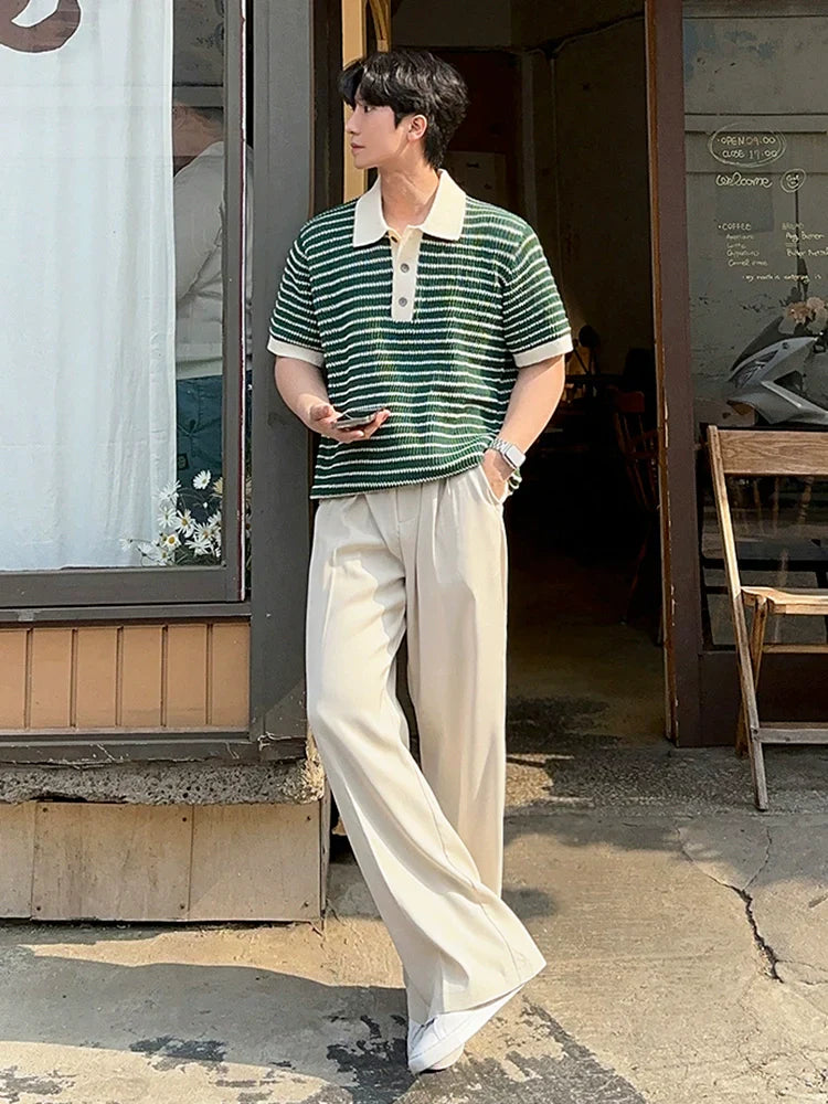 Colorblock Stripe Knit Short Sleeve Polo Shirt