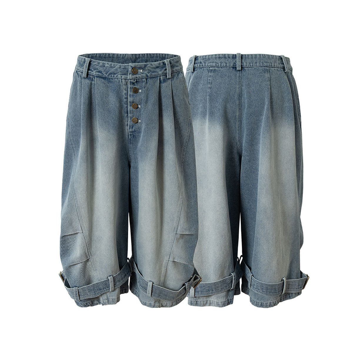 Lace-Up Washed Wide Leg Denim Short Pants
