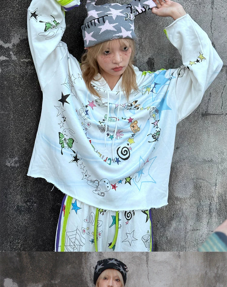 Star Print Rabbit Ear Knit Hat
