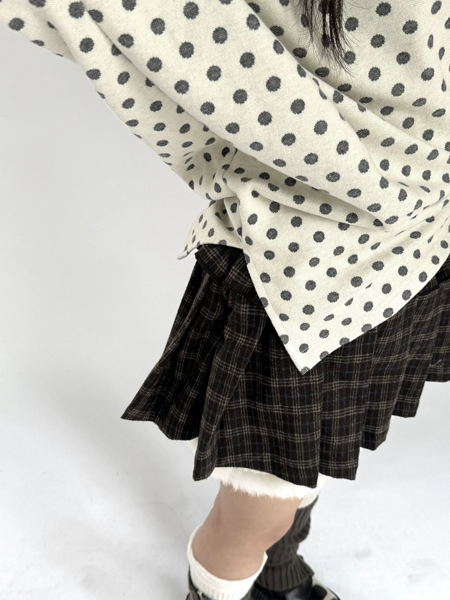 Asymmetric Polka Dot Fitted Long Sleeve T-Shirt