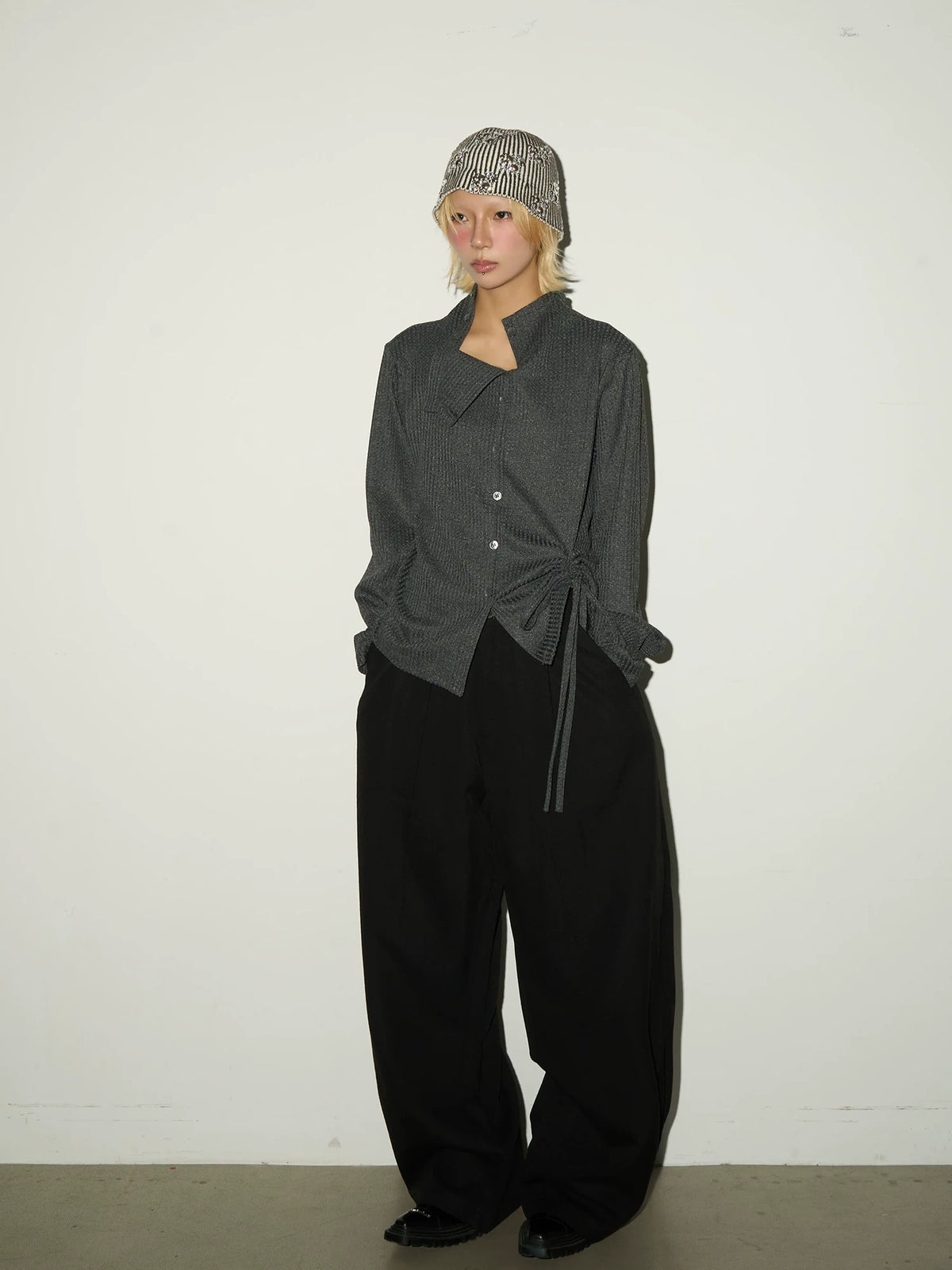 Pleats Elastic Waist Wide Leg Trousers