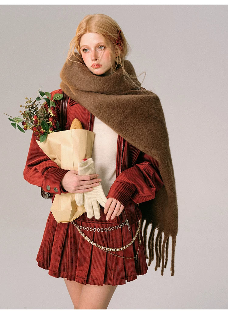 Ensemble veste zippée en velours, jupe courte plissée et jupe sirène