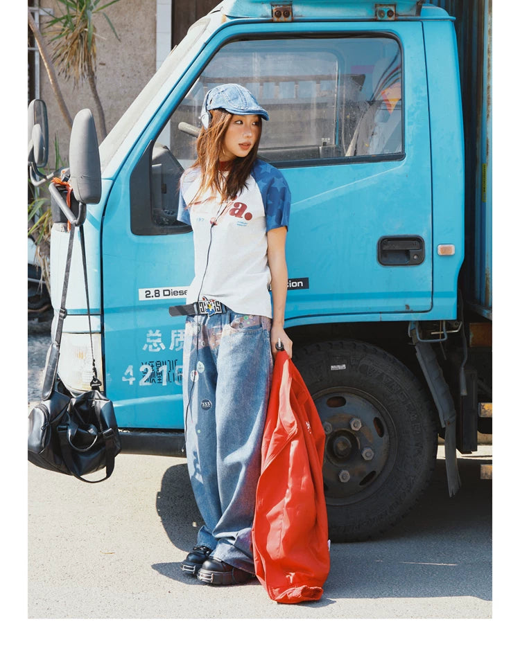 Raglan Sleeve Letter Print Fitted Short Sleeve T-Shirt