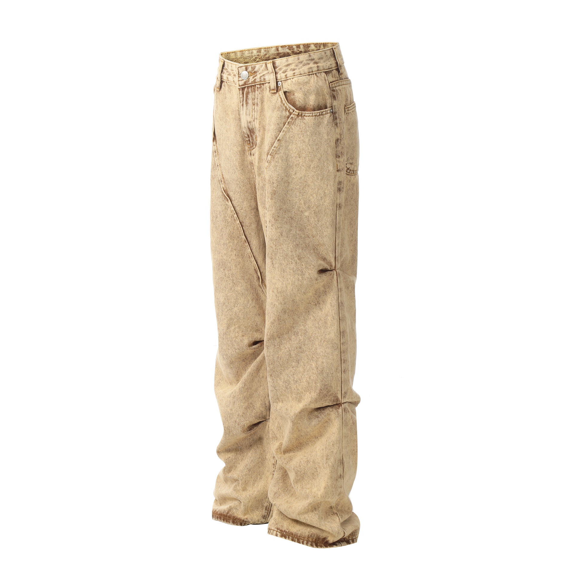 Washed Curved Wide Leg Denim Jeans