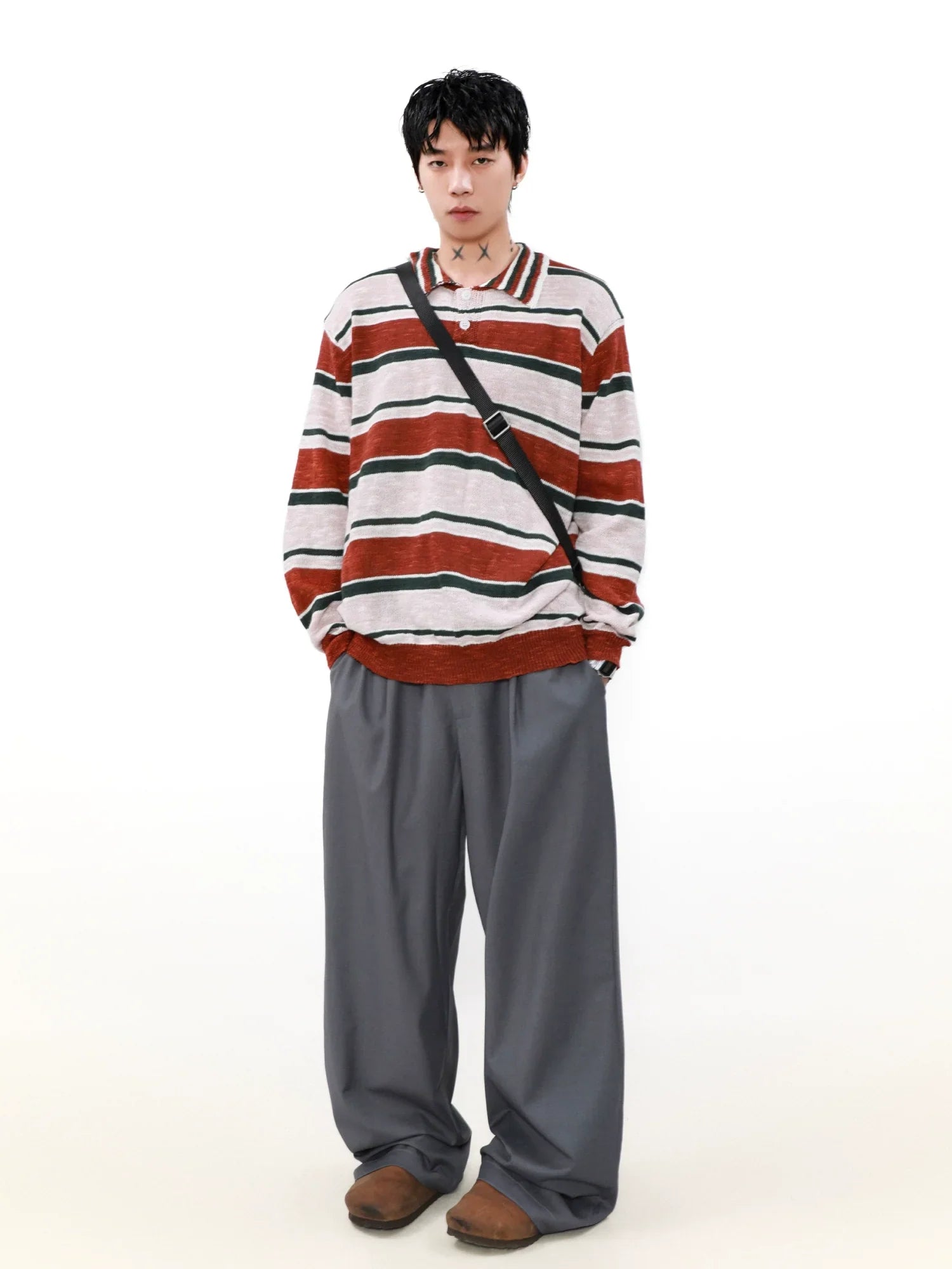 Contrast Stripe Polo Knit Sweater