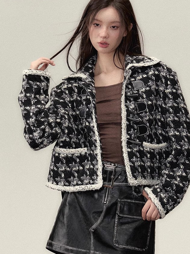 Short Plaid Wool Jacket