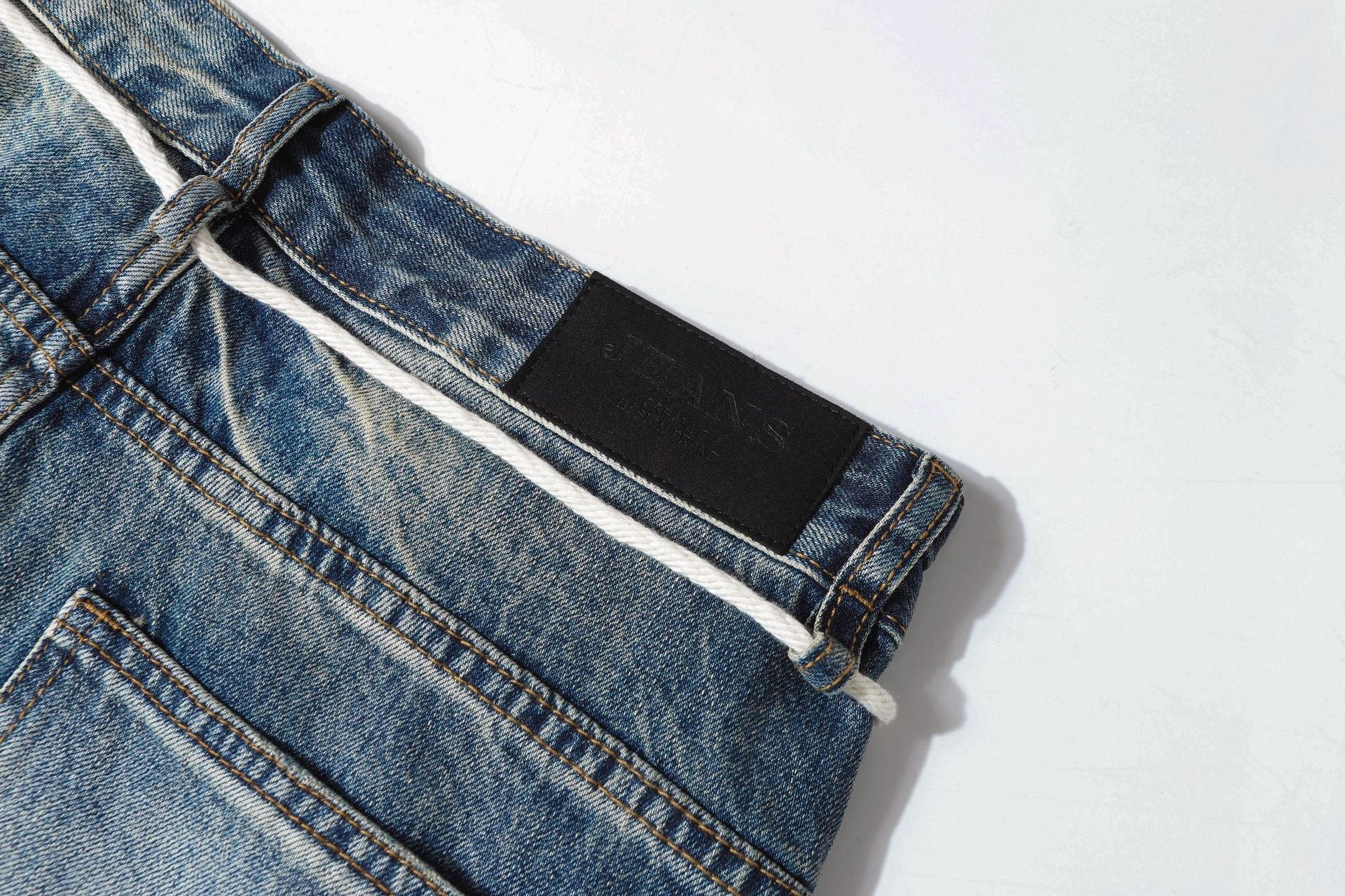 Washed Lightning Drawstring Denim Jort