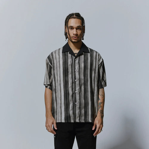 Chemise oversize à rayures encre à manches courtes - Gris / S
