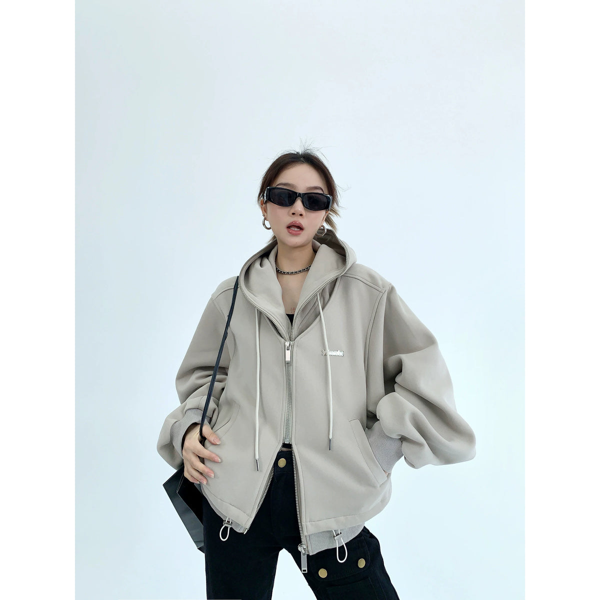 Fake Layered Zipper Hoodie