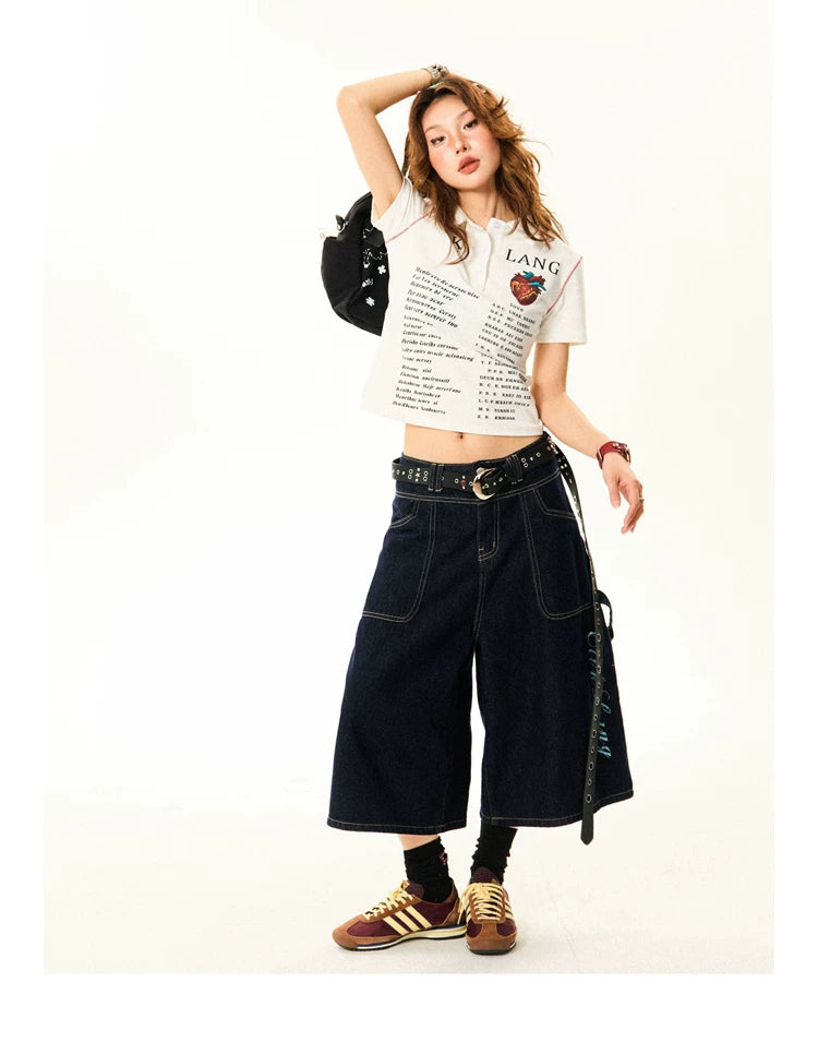 Wide-Leg Denim Shorts