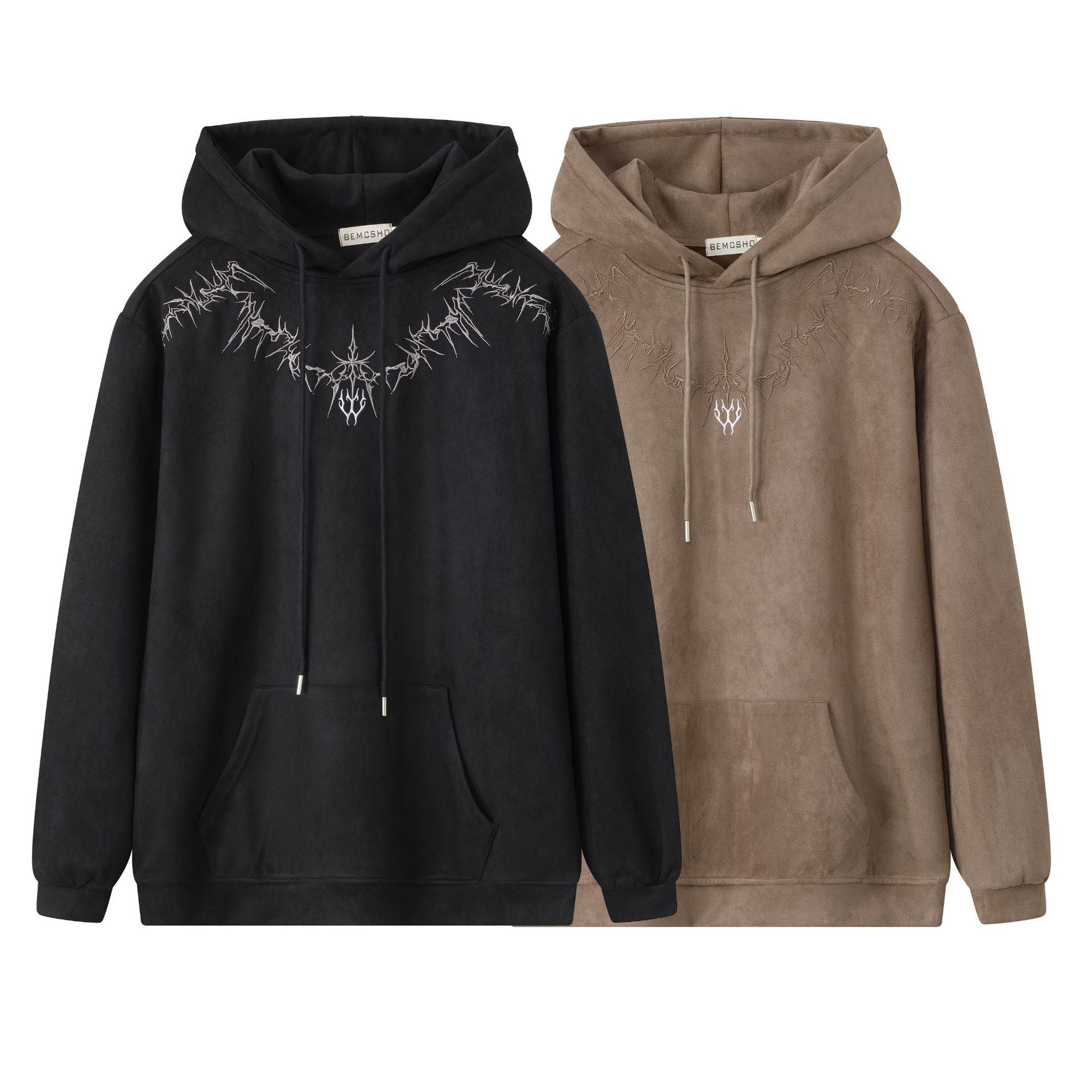 Thorn Embroidery Suede Hoodie