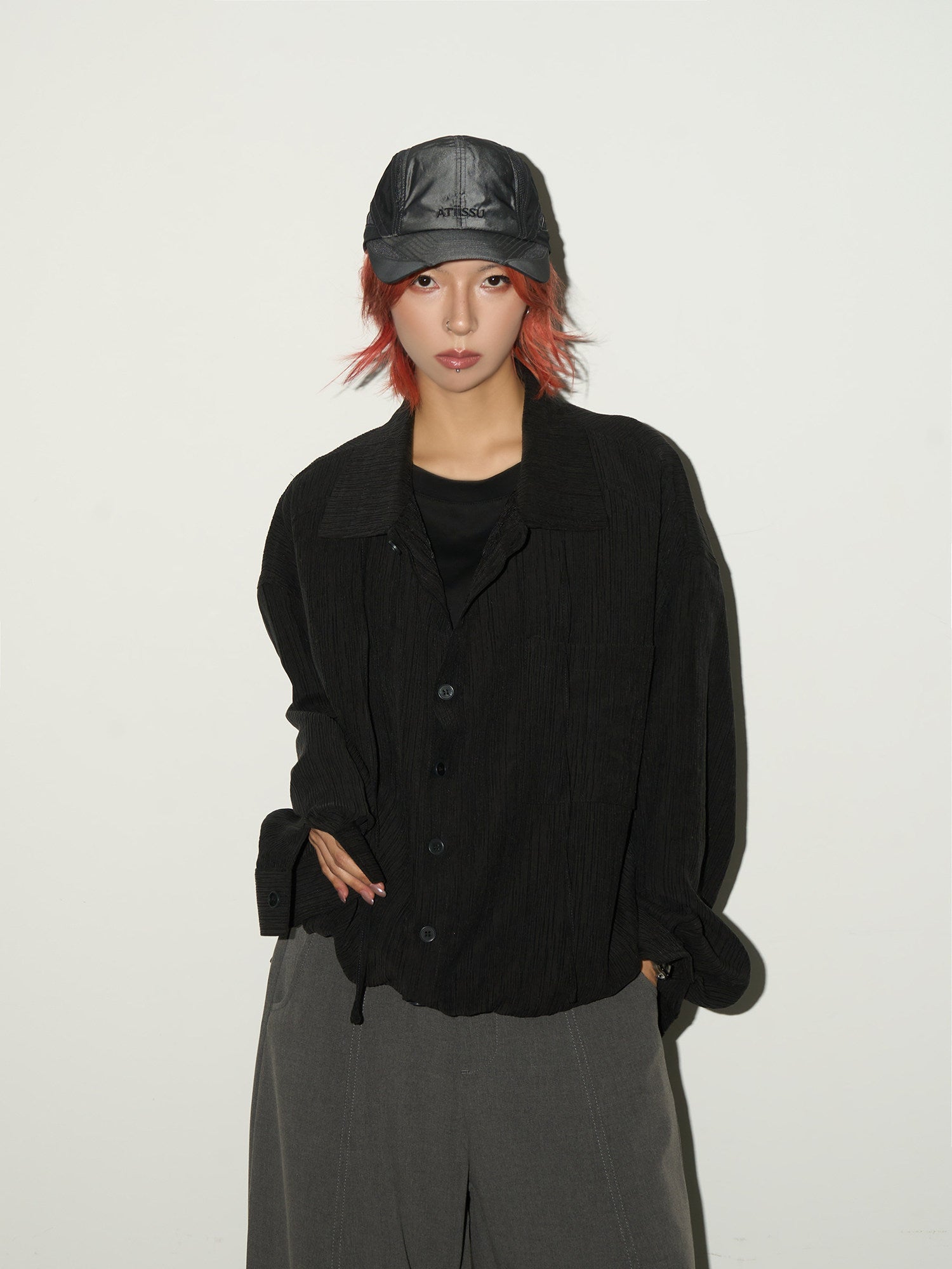 Textured Fabric Button Long Sleeve Shirt