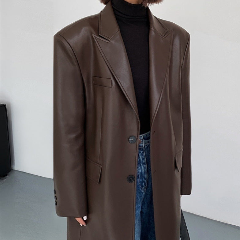 Chic High-Quality Black Leather  Coat