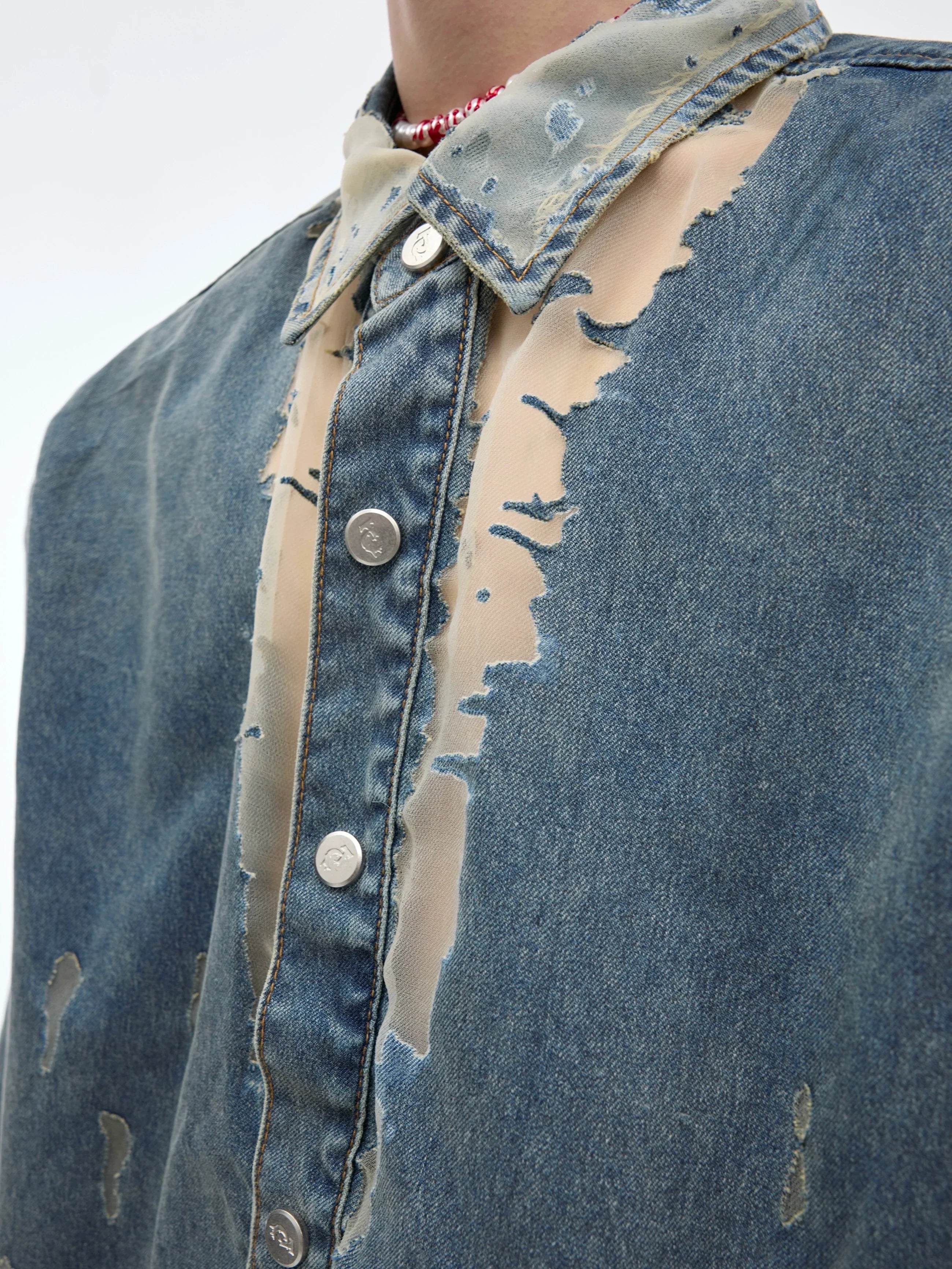 Oversize Damage Sheer Denim Shirt