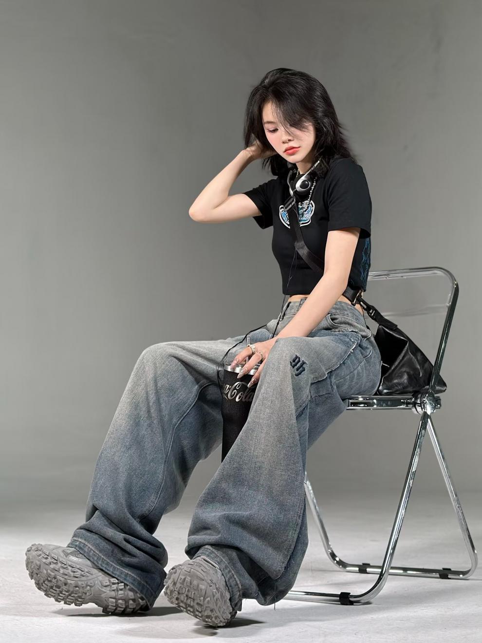 Pantalon rétro unisexe à jambe droite