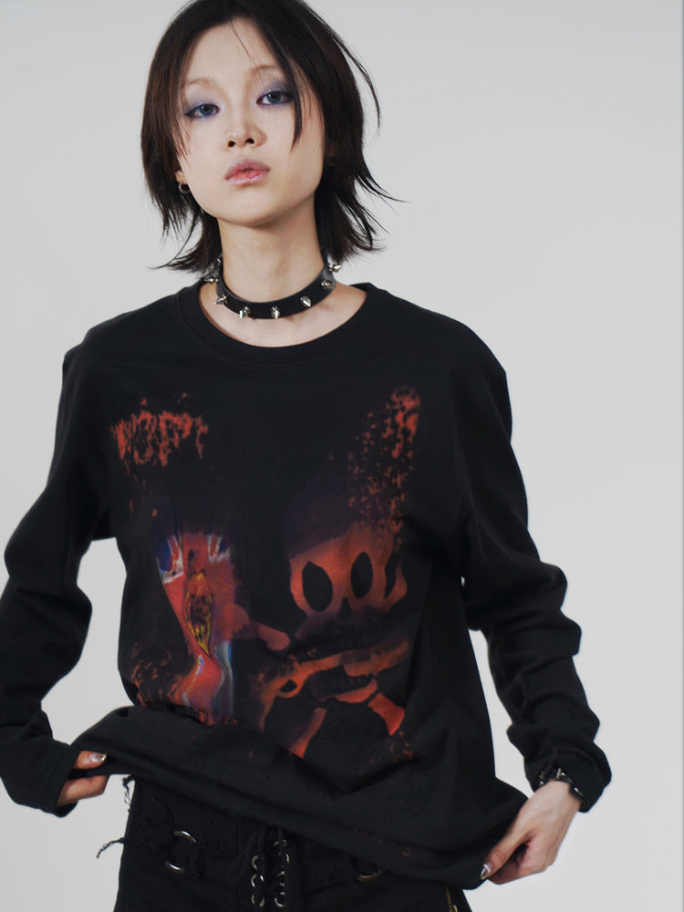 Skull Metal Print Long Sleeve T-Shirt