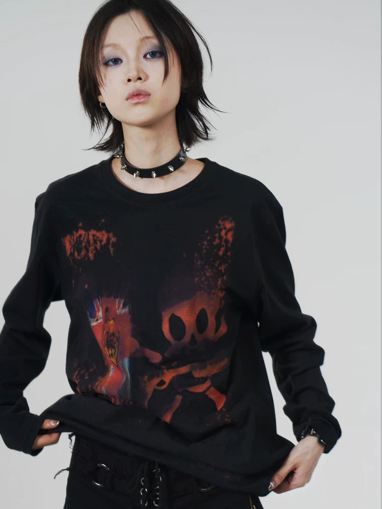 Skull Metal Print Long Sleeve T-Shirt