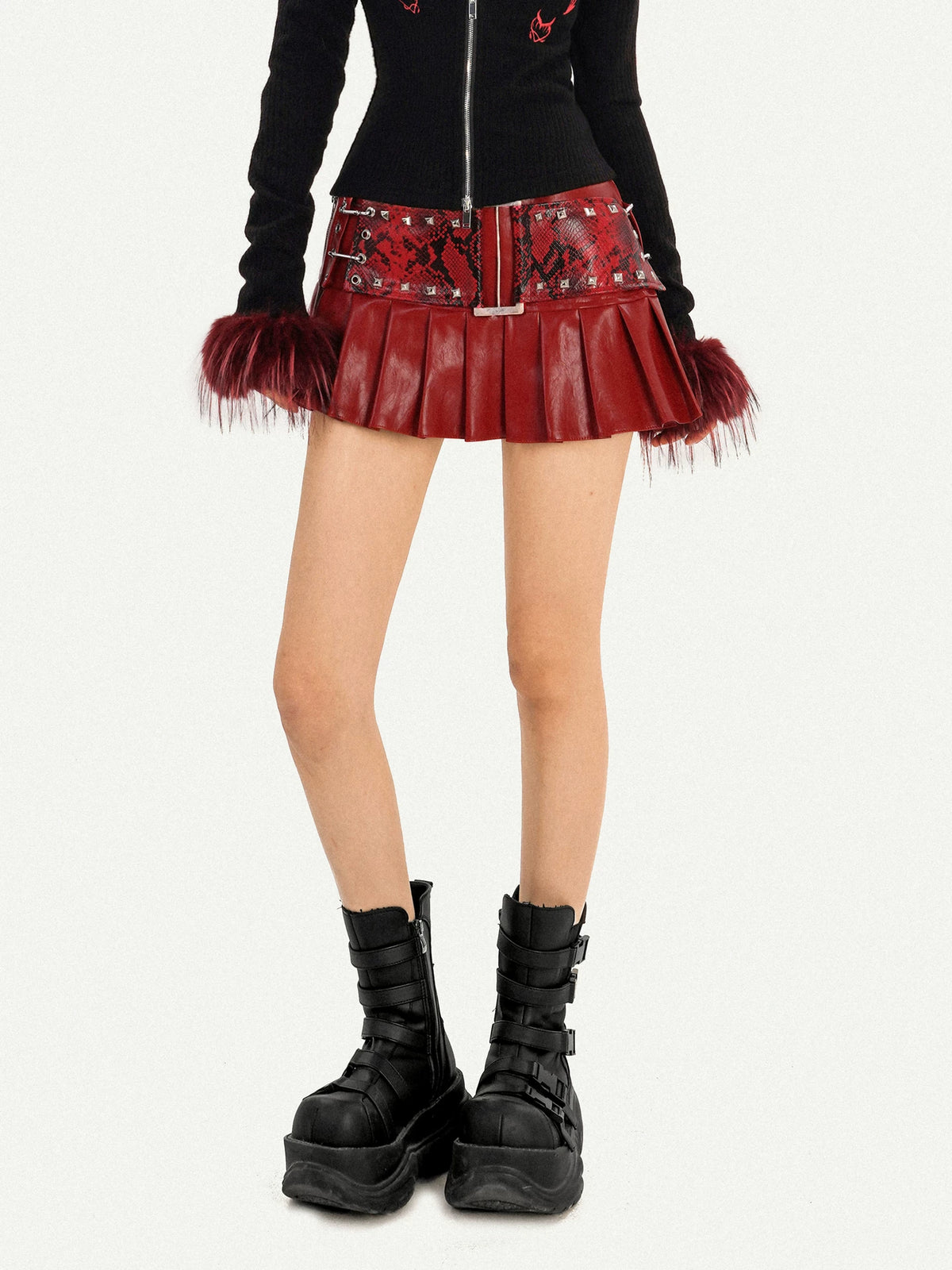 PU Leather Snake Print Short Skirt