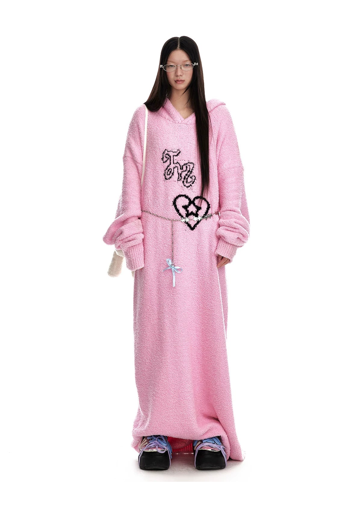 Fuzzy Hooded Knit Sweater Dress