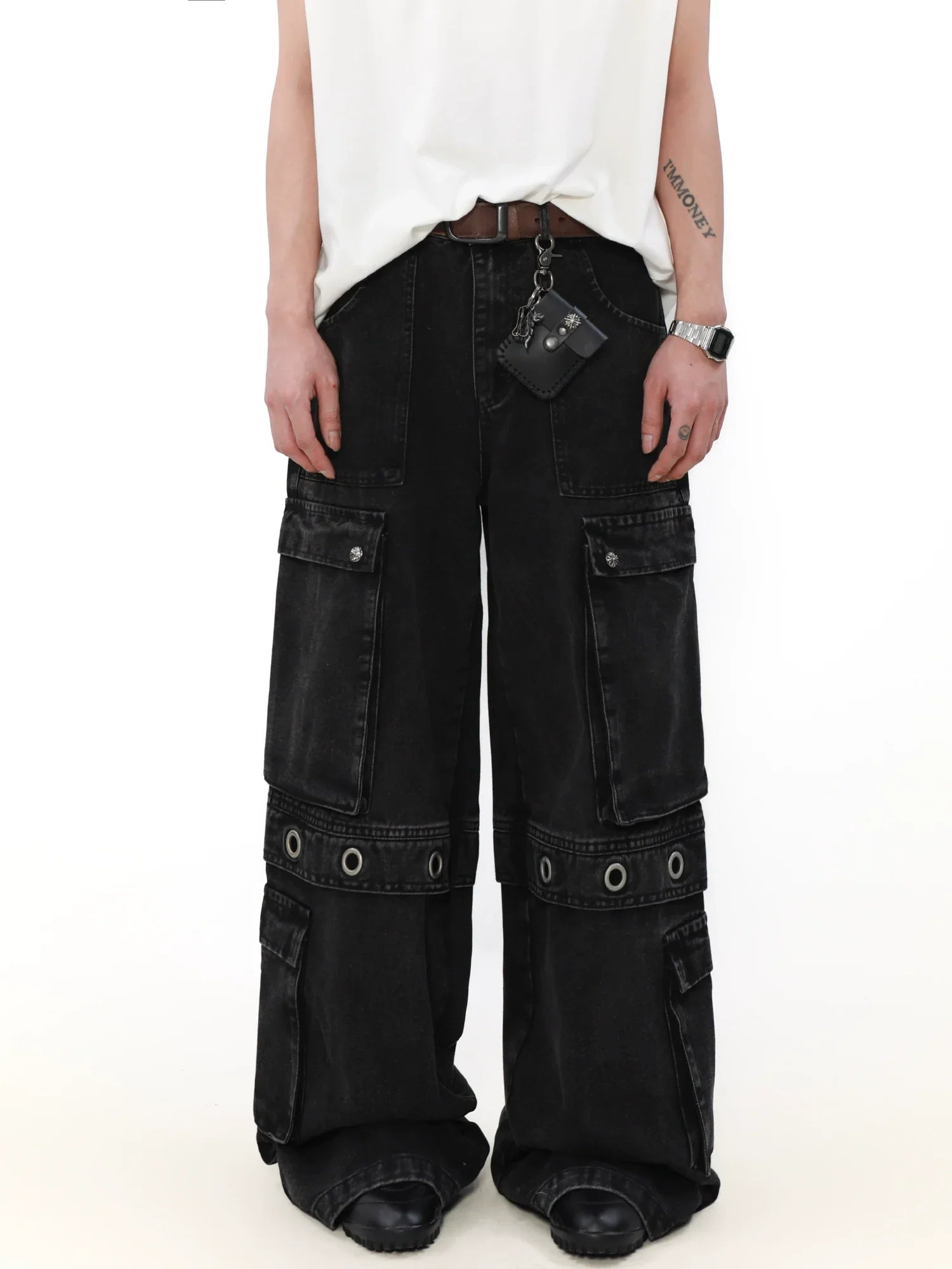 Multi Pocket Wide Leg Straight Cargo Jeans