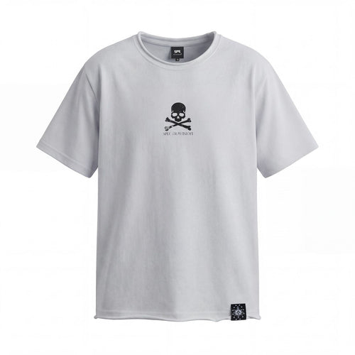 T-Shirt mit Totenkopf-Flaggen-Print im Used-Look, kurzärmelig - Weiß / S