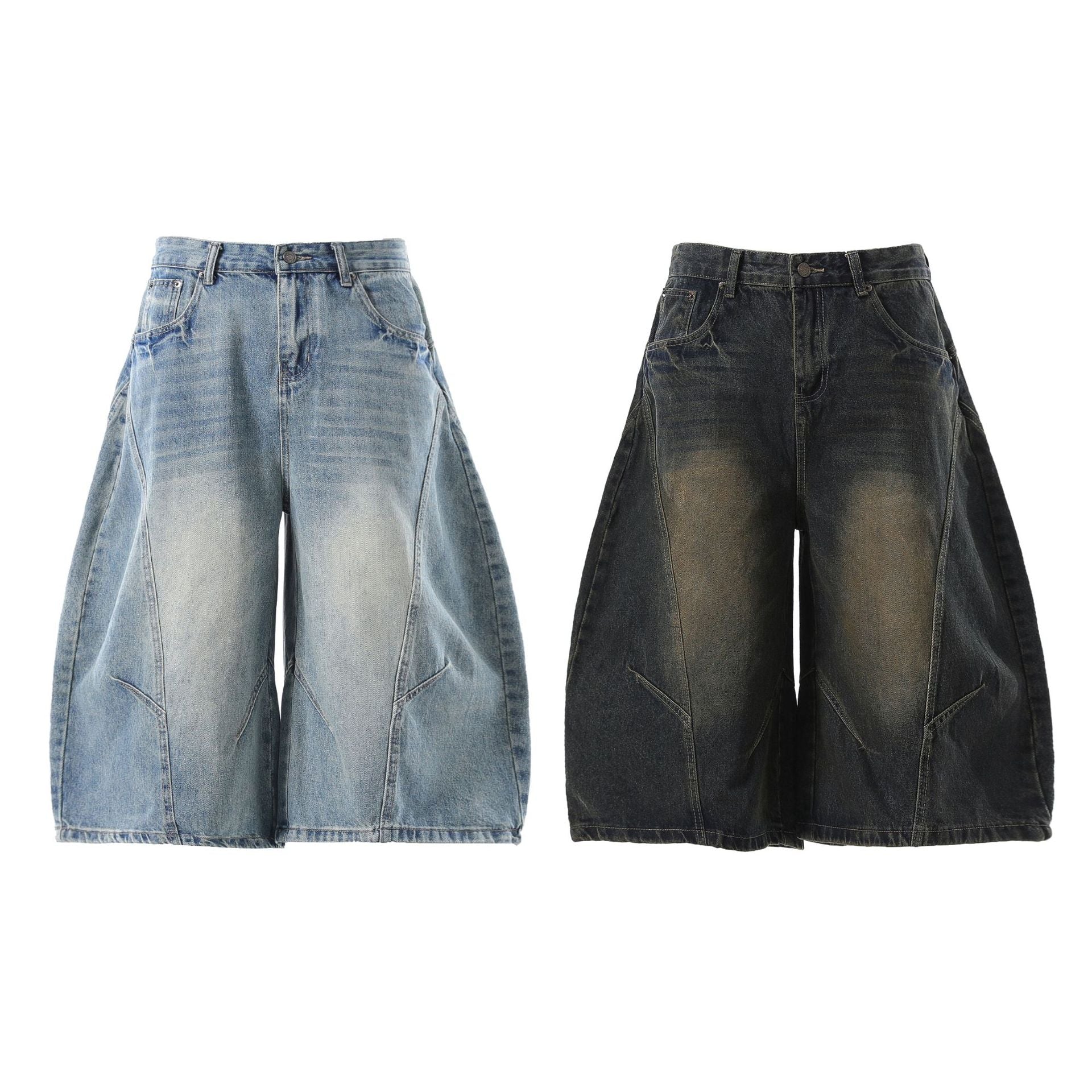 Washed Curved Denim Jort