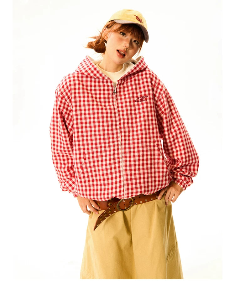 Gingham Logo Zipper Hoodie