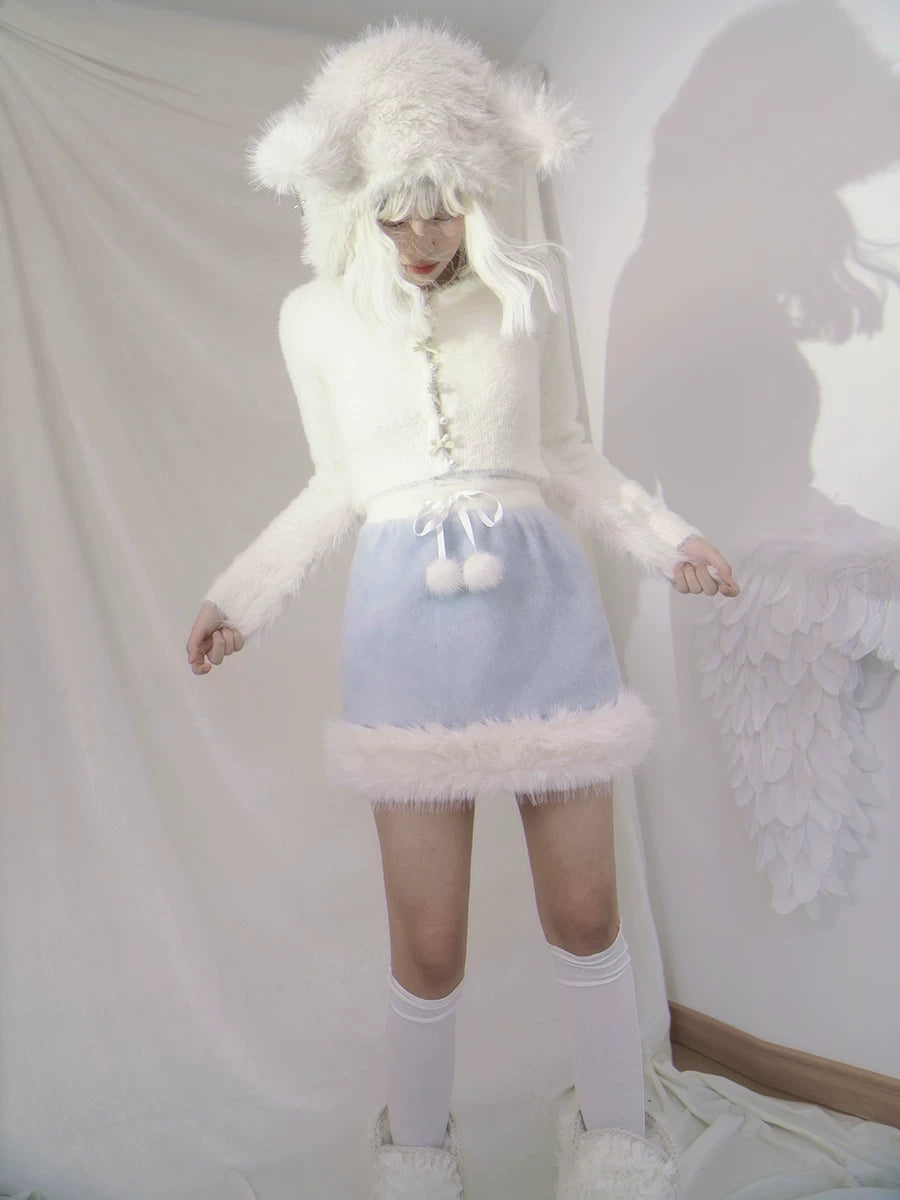 Pearl Bow Short Knit Cardigan
