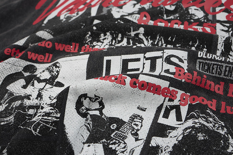 Washed Rock Band Print Short Sleeve T-Shirt