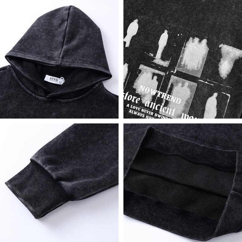 Washed Silhouette Print Oversize Hoodie