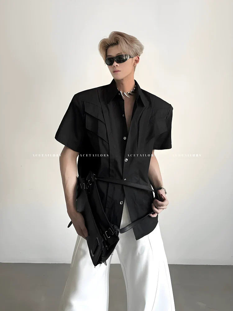 Deconstructed Shoulder-Pad Short Sleeve Shirt