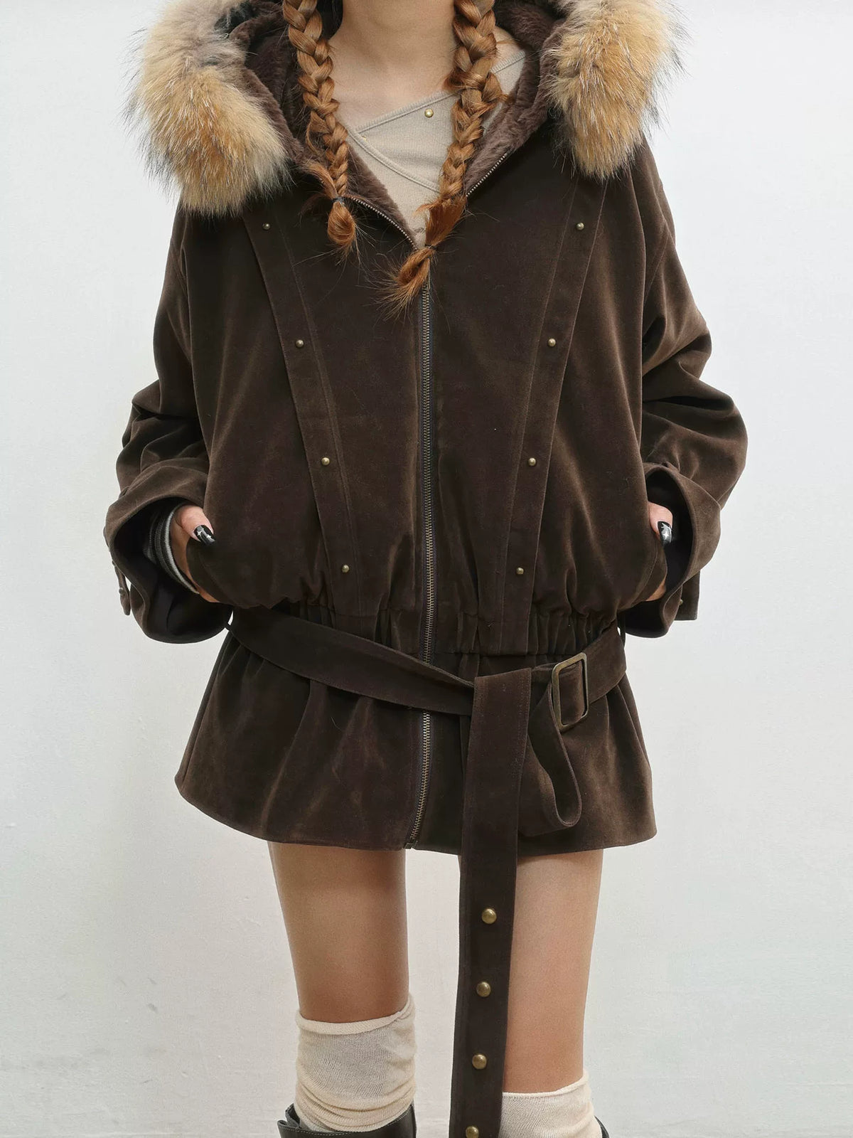 French Inspired Fleece Fake Rabbit Fur Lining Jacket