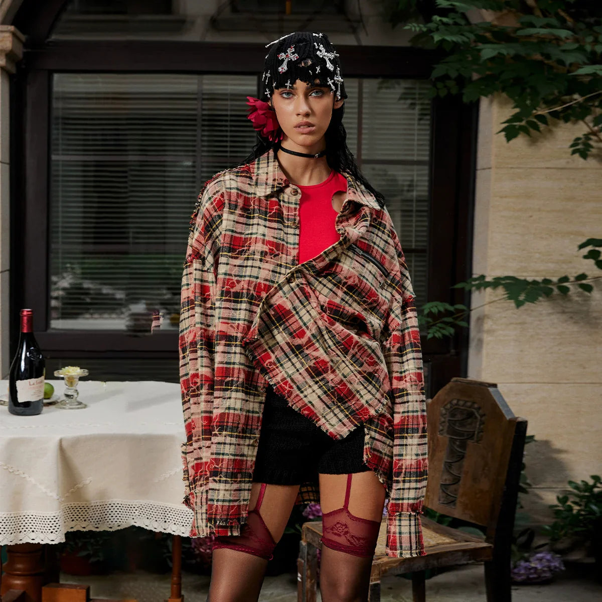 Edge Plaid Design Print Long Sleeve Shirt