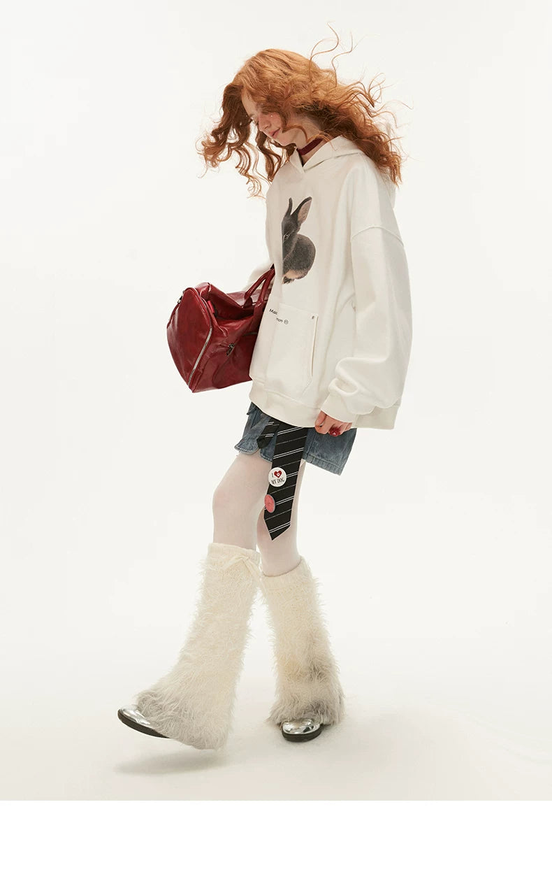 Rabbit Print Loose Hoodie