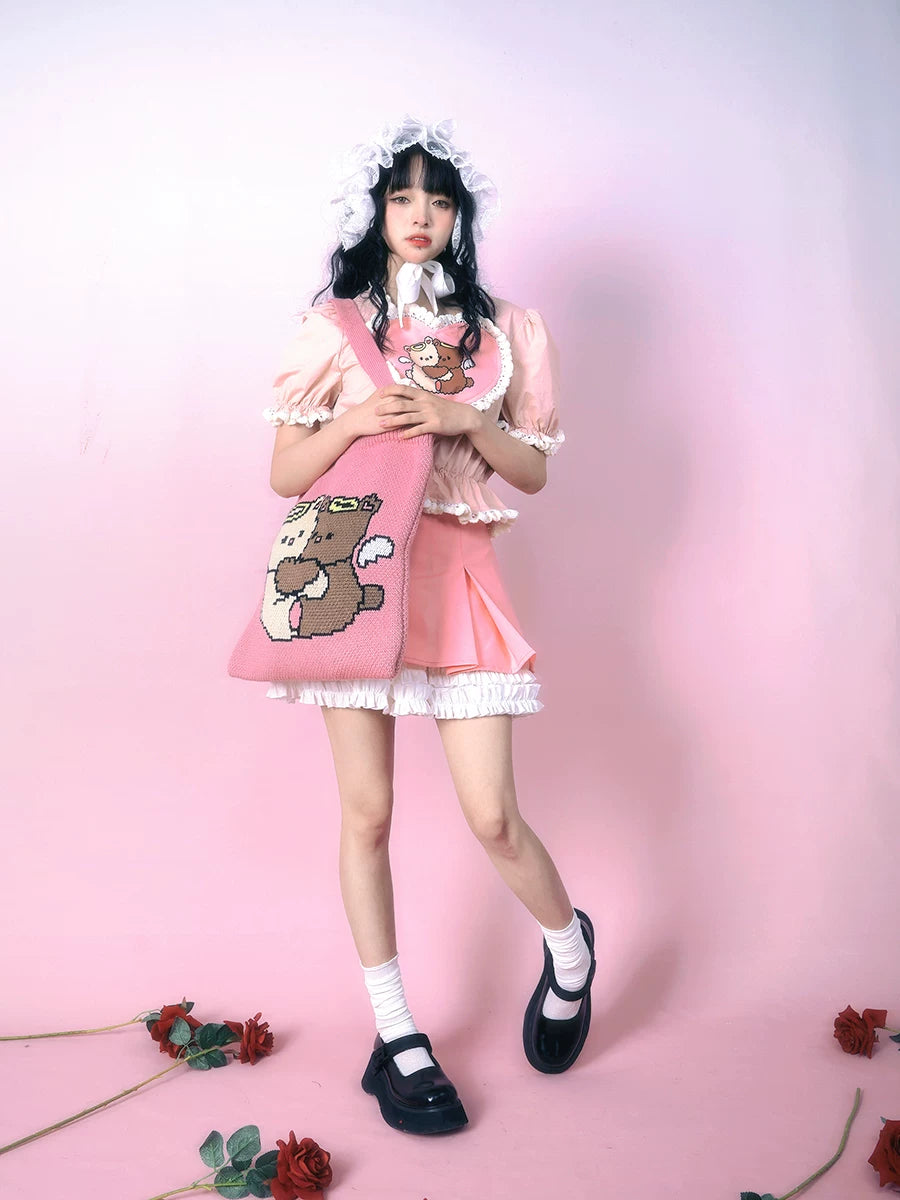 Angel Bear Jacquard Knit Tote Bag