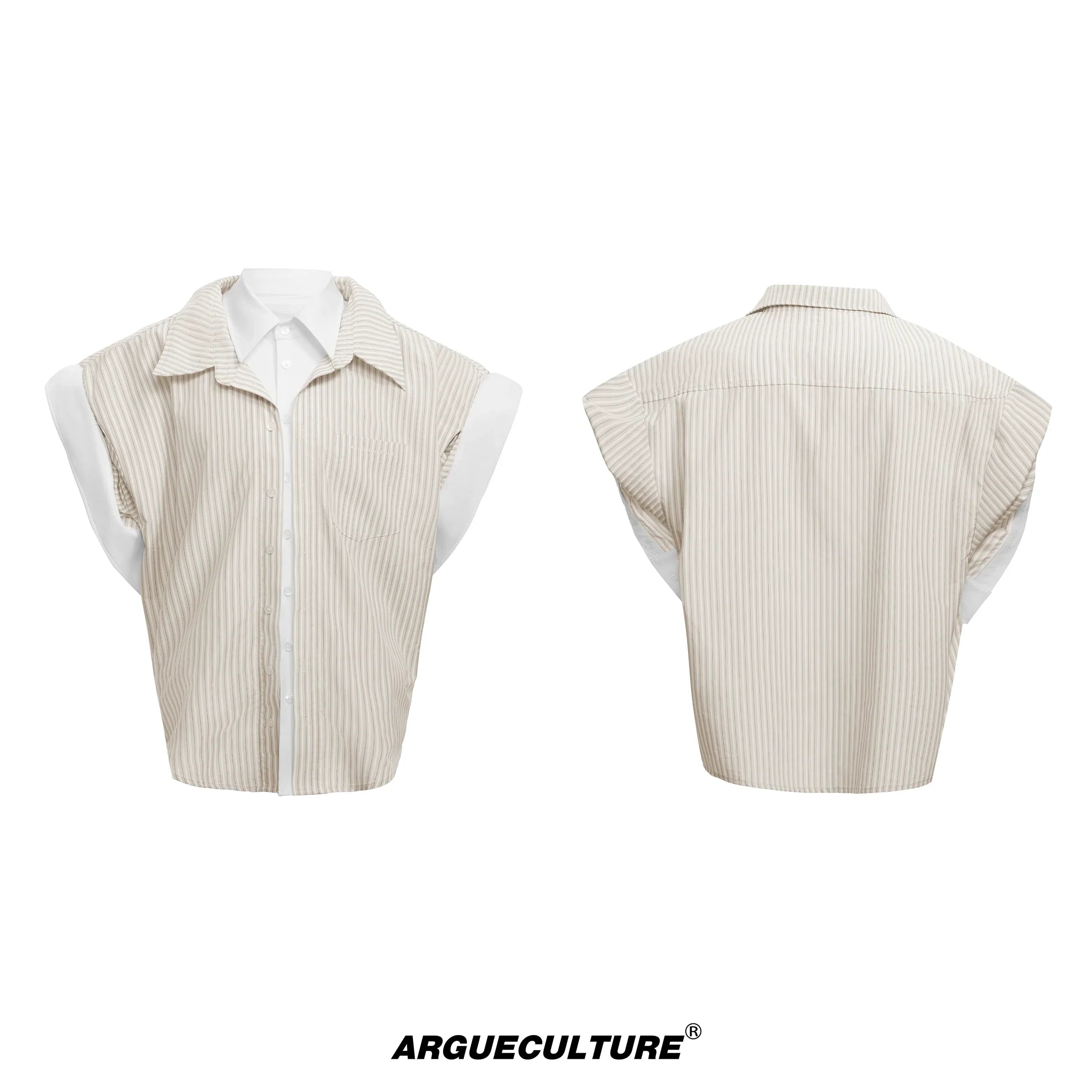 Stripe Fake Layered Short Sleeve Shirt