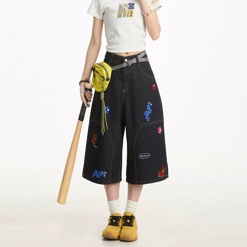 Fun Embroidered Denim Jort