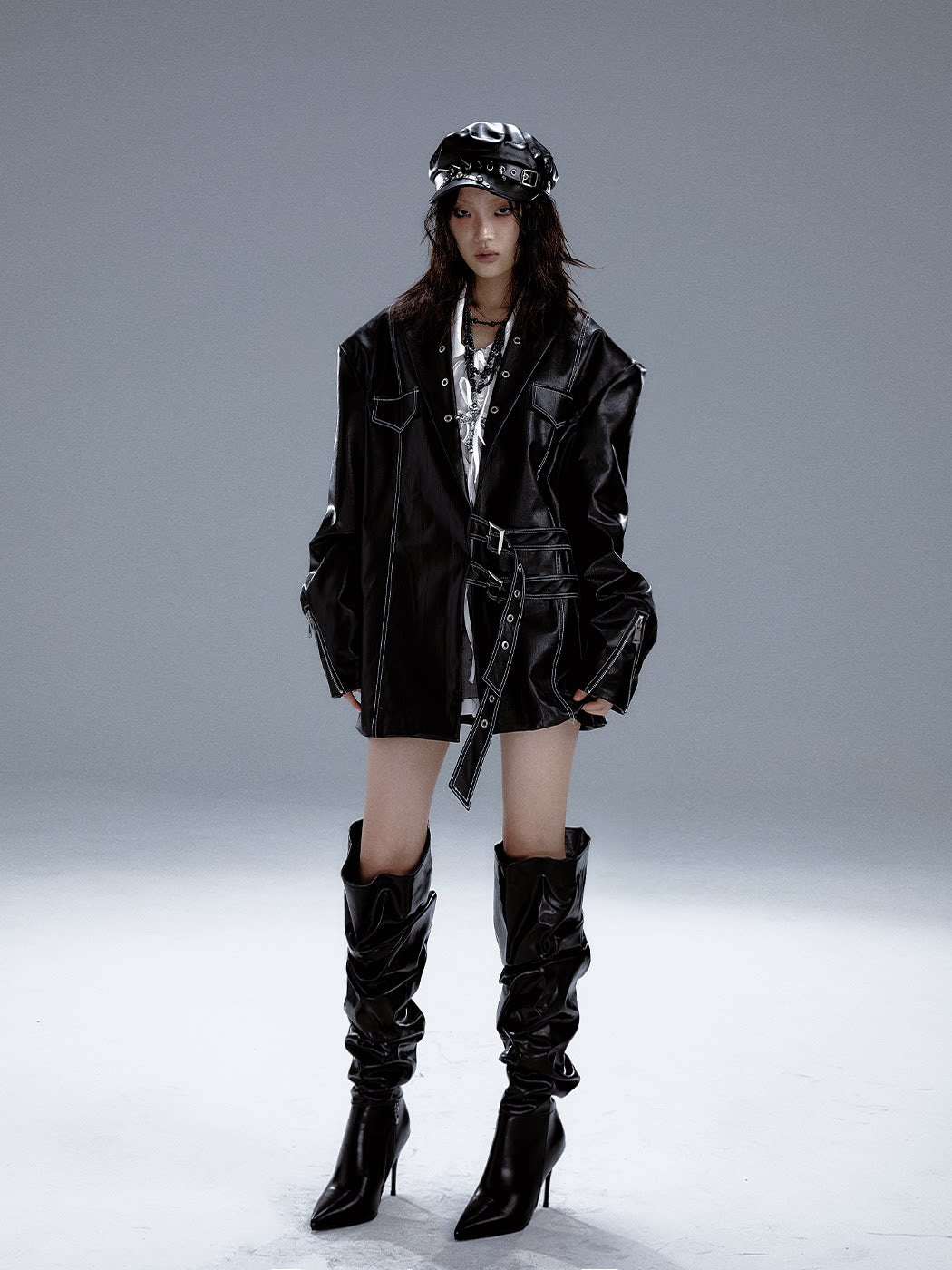 Metal Accents Heavy PU Leather Jacket