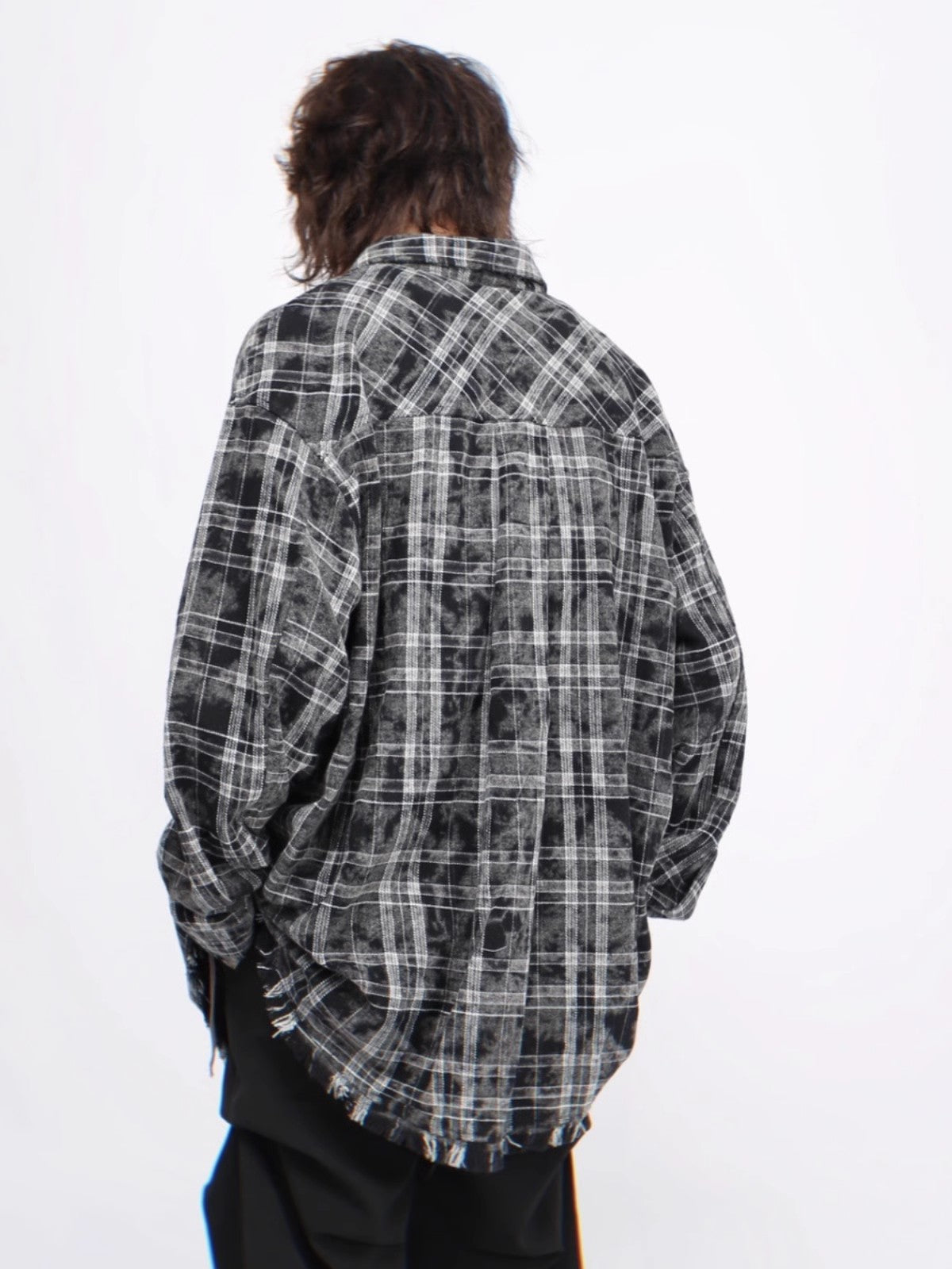 Oversize Damage Plaid Long Sleeve Shirt