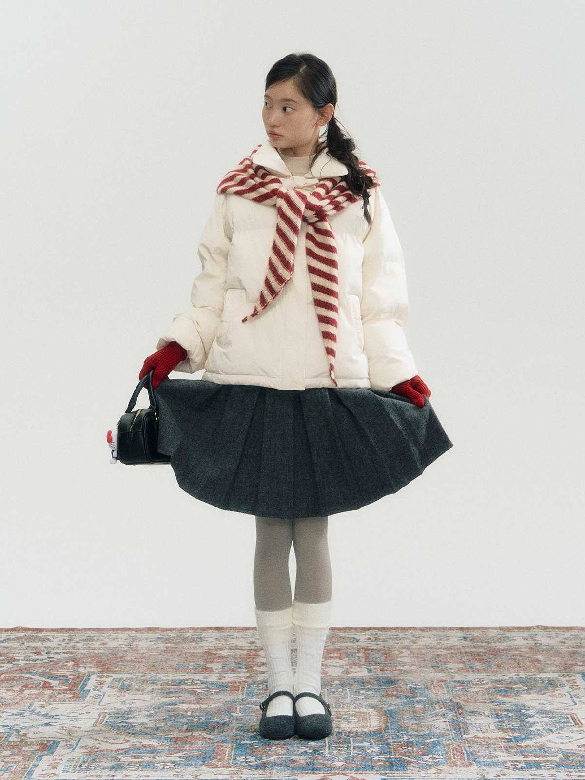 White Bowknot Puffer Jacket